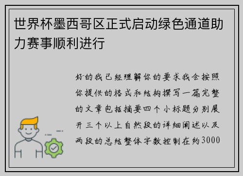 世界杯墨西哥区正式启动绿色通道助力赛事顺利进行